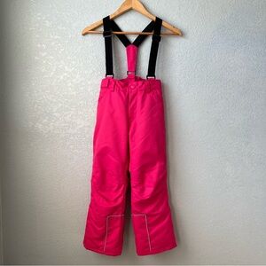Kids Pink Snow Bib Pants With Suspenders | Insulated Winter Ski Pants Size 7